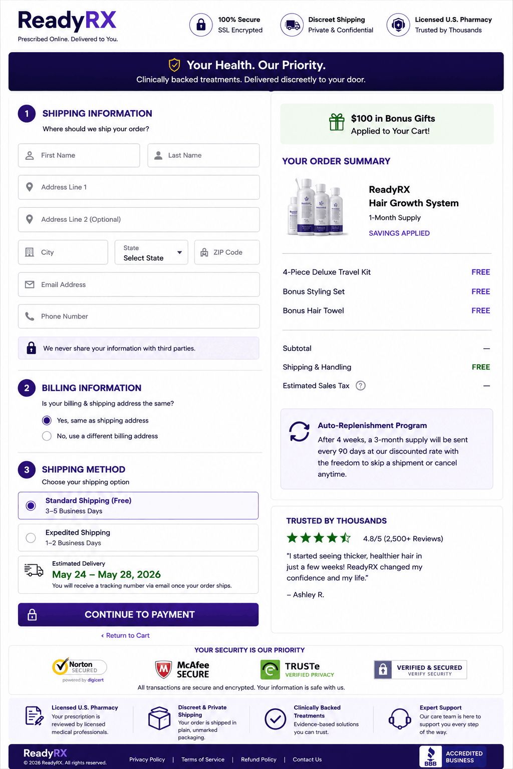 ReadyRX checkout page